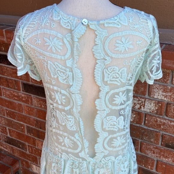 Jen's Pirate Booty Mint Green Lace Embroidered Drop Waist Mini Dress Women's SM - Picture 6 of 10